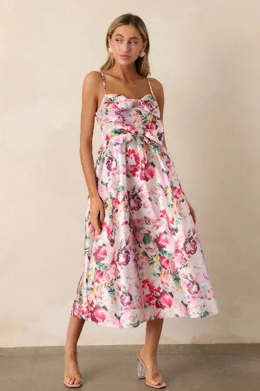 Fleeting Fauna Pink Floral Midi Dress