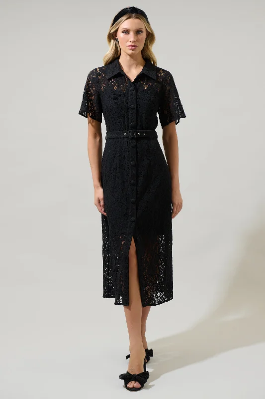 Carlini Lace Button Up Midi Dress