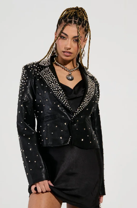 VIVA VEGAS STUDDED FAUX LEATHER BLAZER