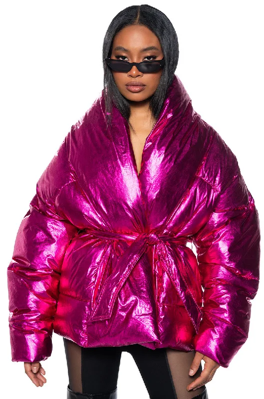 AURTURA LUXE METALLIC PINK PUFFER COAT