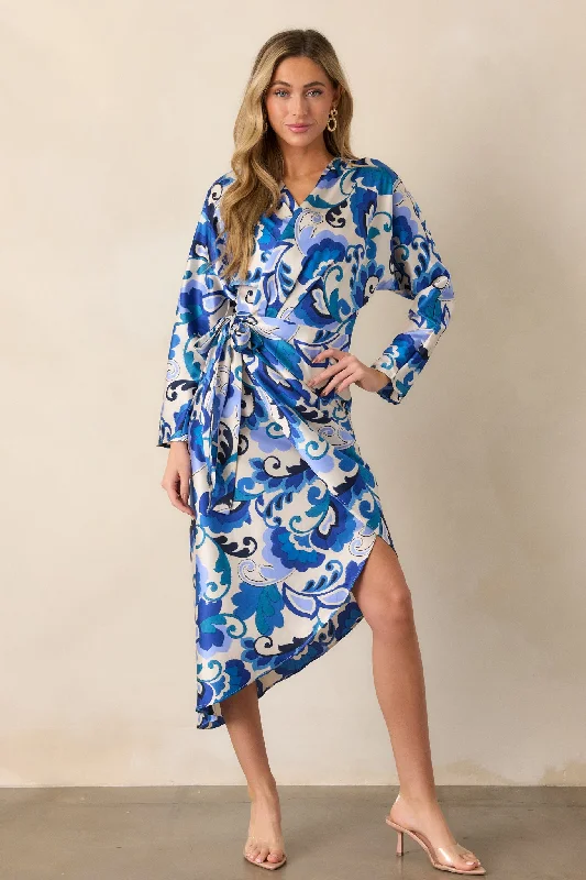 These Moments Blue Floral Wrap Midi Dress