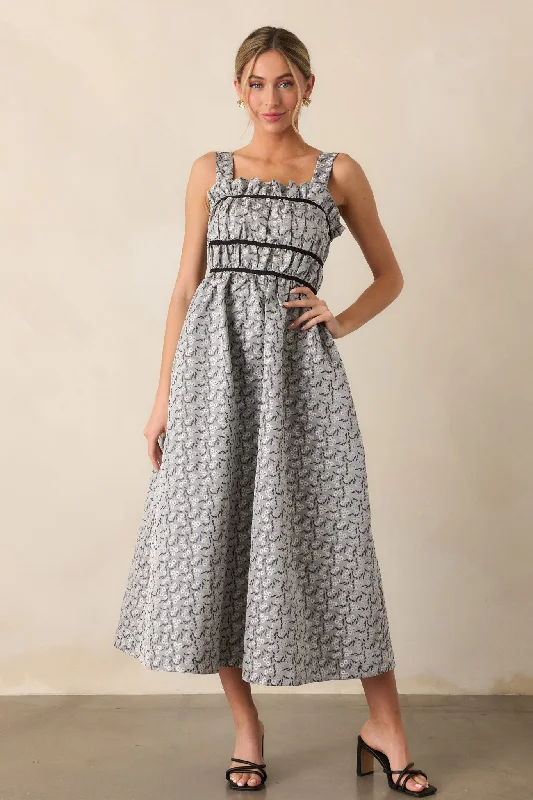 Moment In Time Light Grey Floral Midi Dress