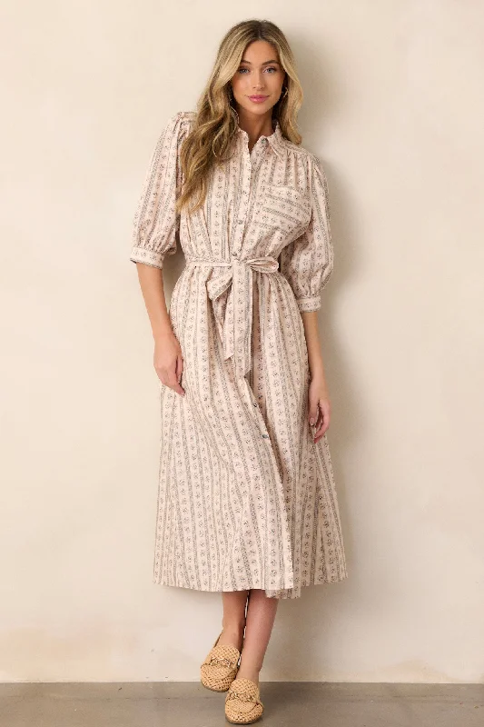 Got Me Wondering 100% Cotton Ivory Floral Midi Dress