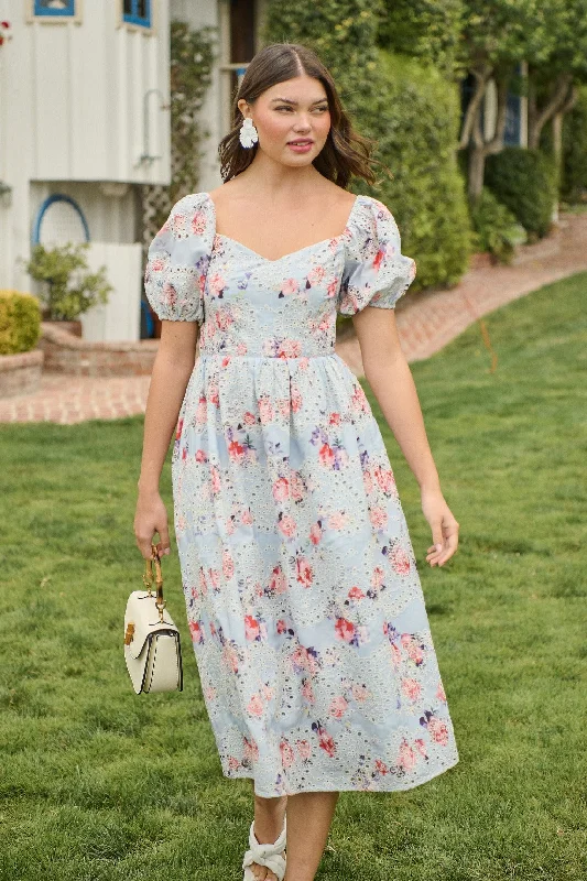 Josie Eyelet Floral Alessi Puff Sleeve Midi Dress