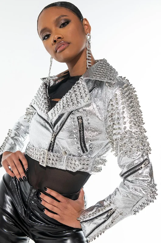 AZALEA WANG SILVER STUDDED CROP MOTO