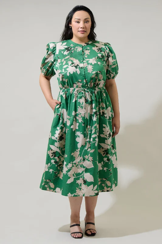 Nora Floral Terri Button Down Midi Dress Curve