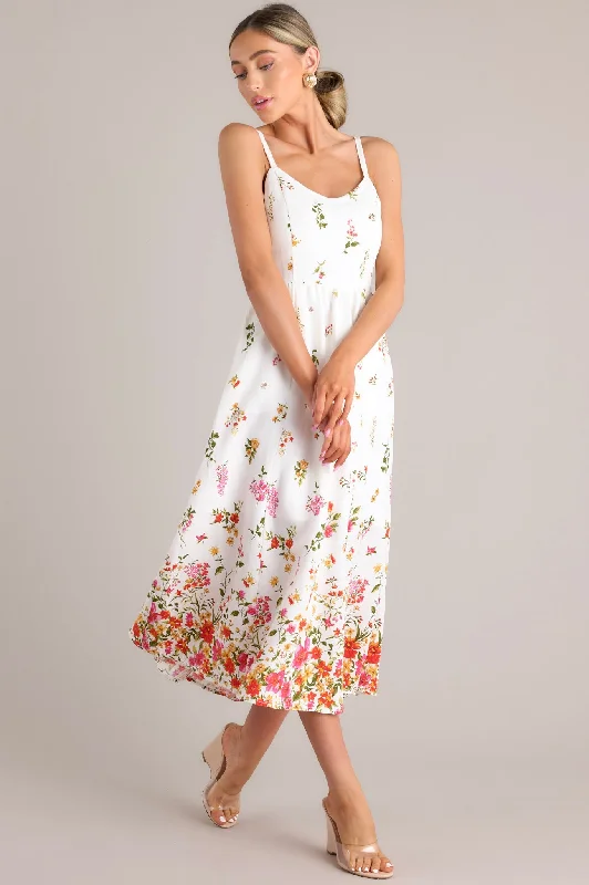 Botanical Queen Ivory Floral Linen Midi Dress