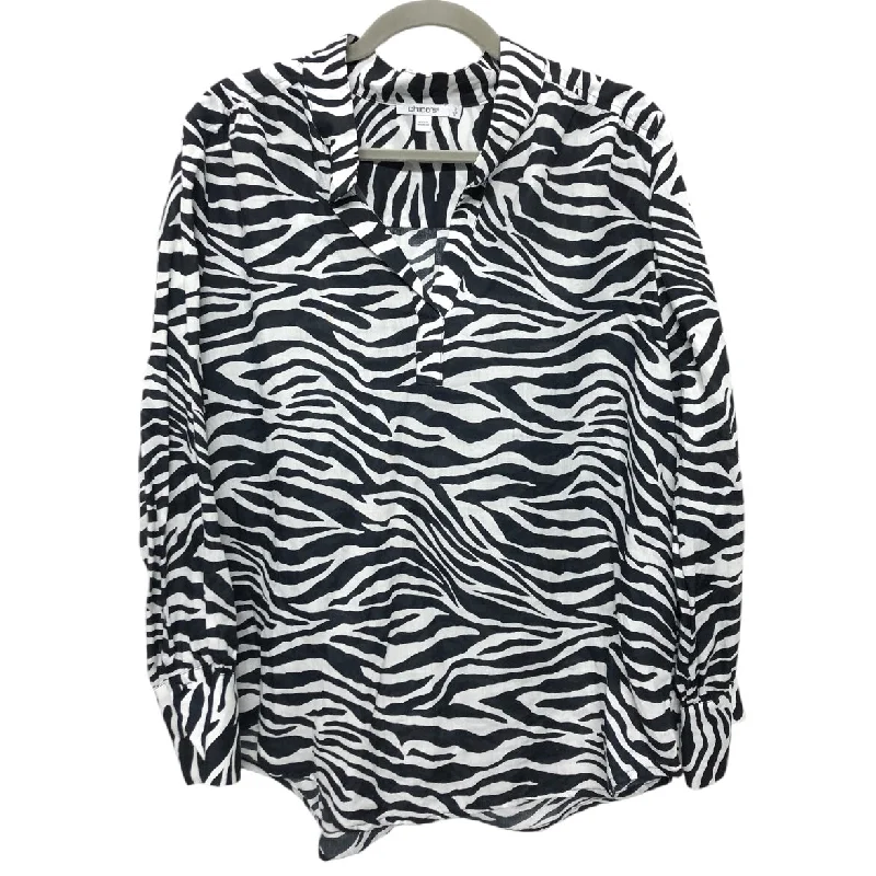 Top Long Sleeve By Chicos In Black & White, Size: L