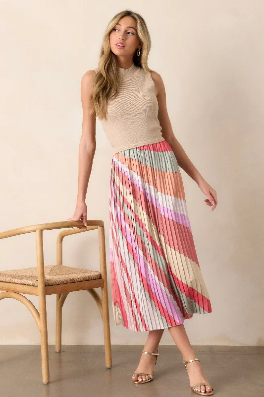 Celestial Cascade Taupe Multi Pleated Midi Dress