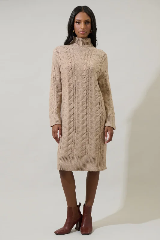 Raven Cable Knit Sweater Midi Dress