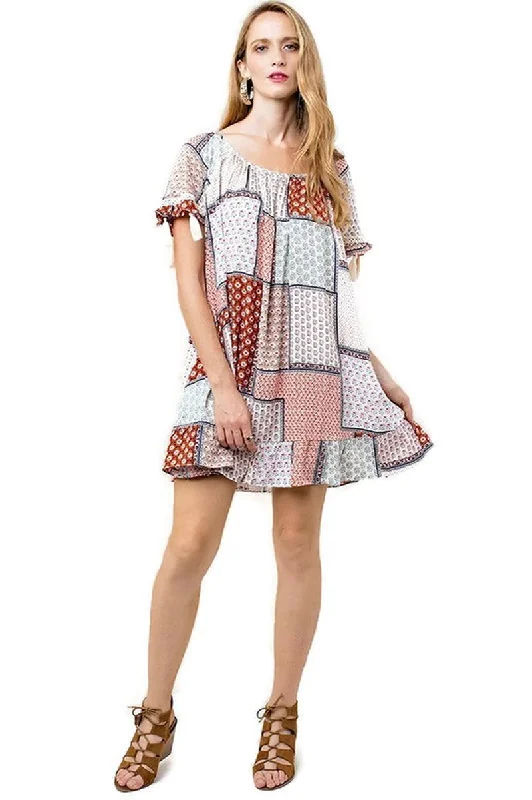 Folklore Tassel Mini Swing Dress, Apricot