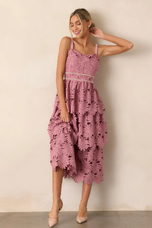 My Love Language Dusty Pink Floral Embroidered Midi Dress