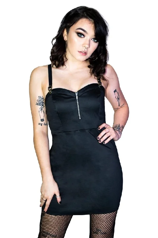 Geometric Metal Buckle Black Mini Dress - Serenity