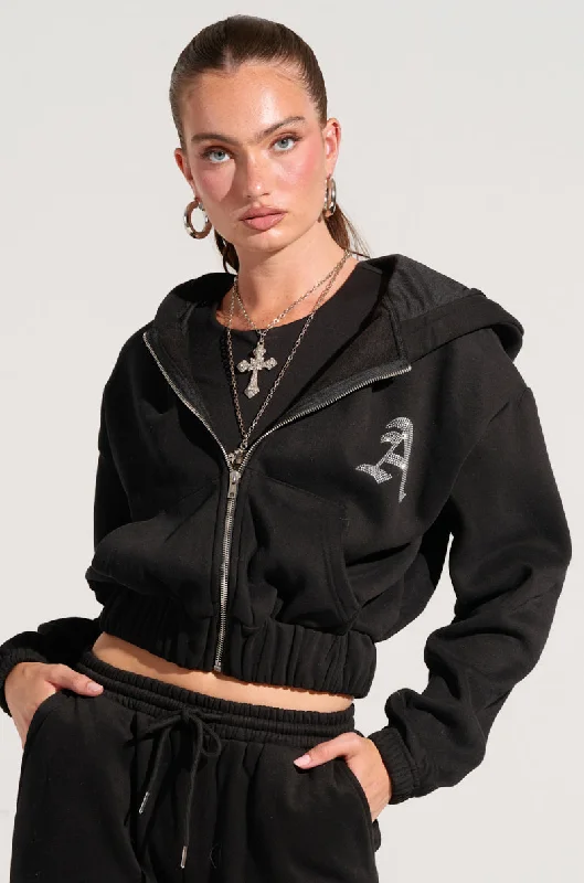 DEXTRA ZIP UP HOODIE WITH RHINESTONE DETAIL