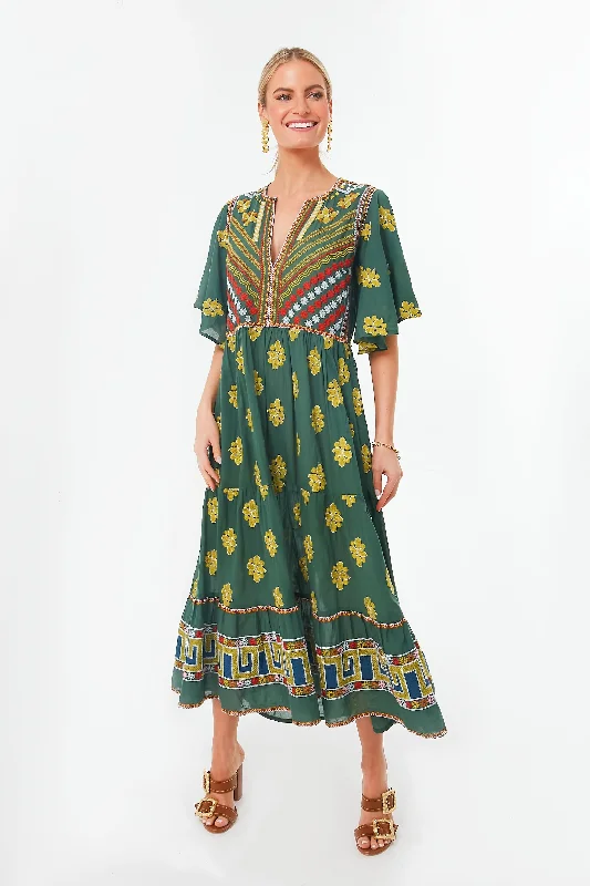 Green Lucknow Flirty V-neck Maxi