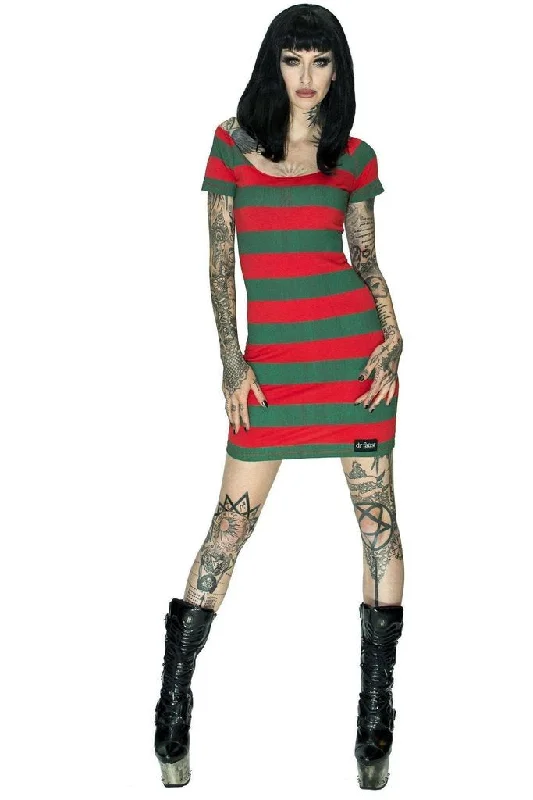 Freddy Krueger Style Red and Green Mini Dress - Aubrey