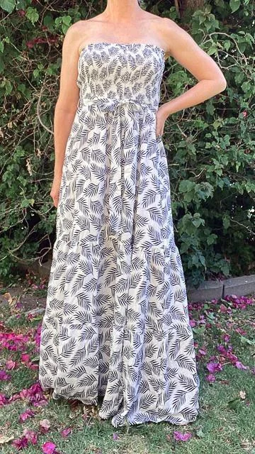 Kala Tropical Print Smocked Maxi Dress