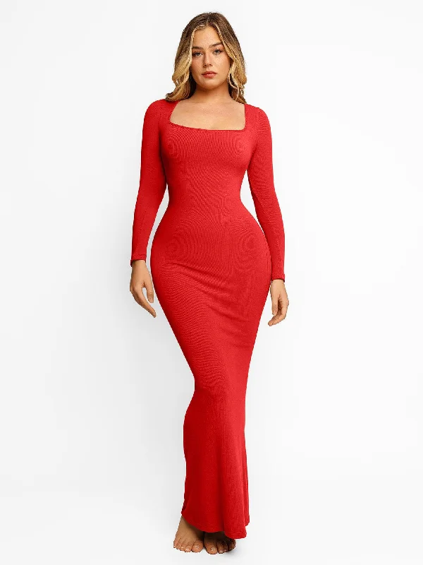 Shapewear Square Neck Long Sleeve Slimming Modal Maxi Dress