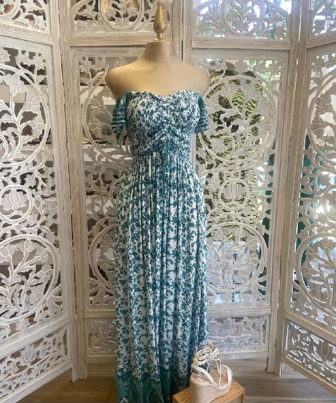 Green and White Floral Maxi Dress