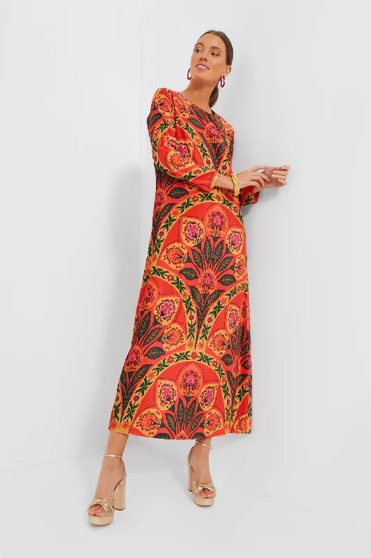 Red Positano Long Sleeve Velvet Shift Maxi Dress