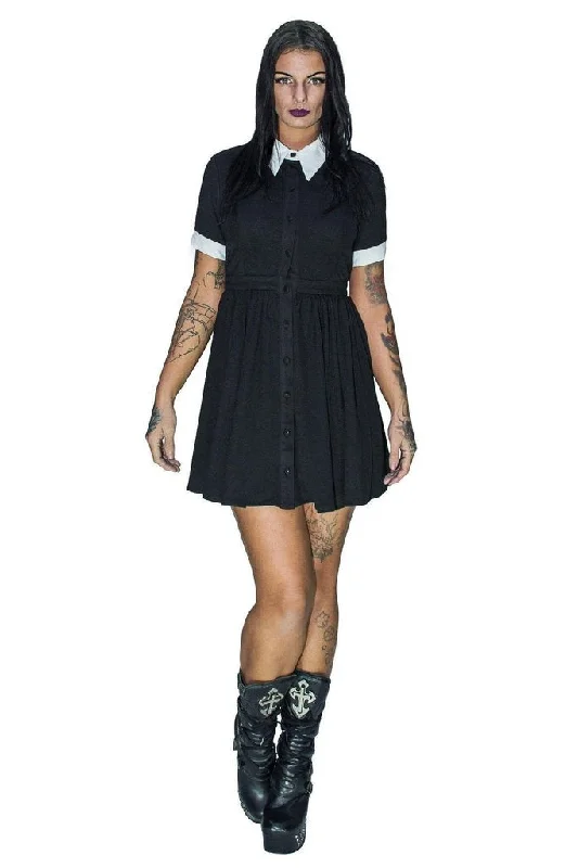 Short Sleeve Wednesday Addams Black Mini Dress - Samara