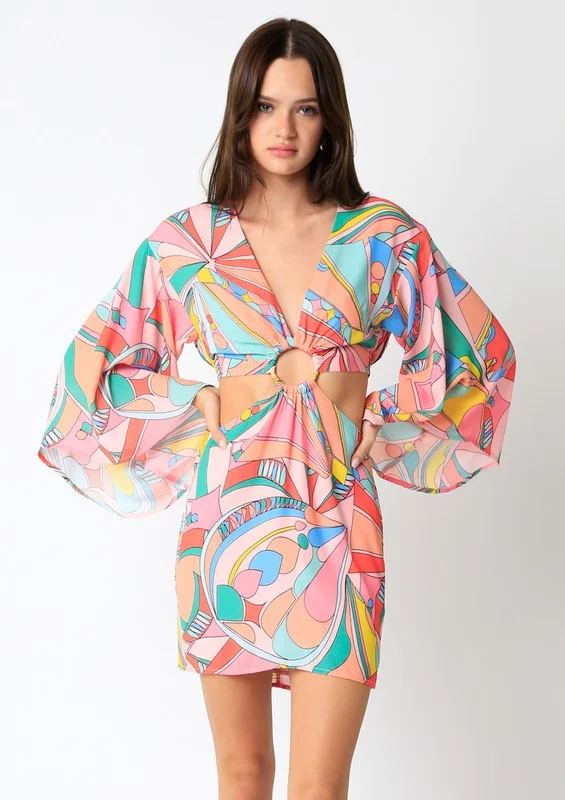 Can't Help Myself Printed Bell Sleeve Mini Dress