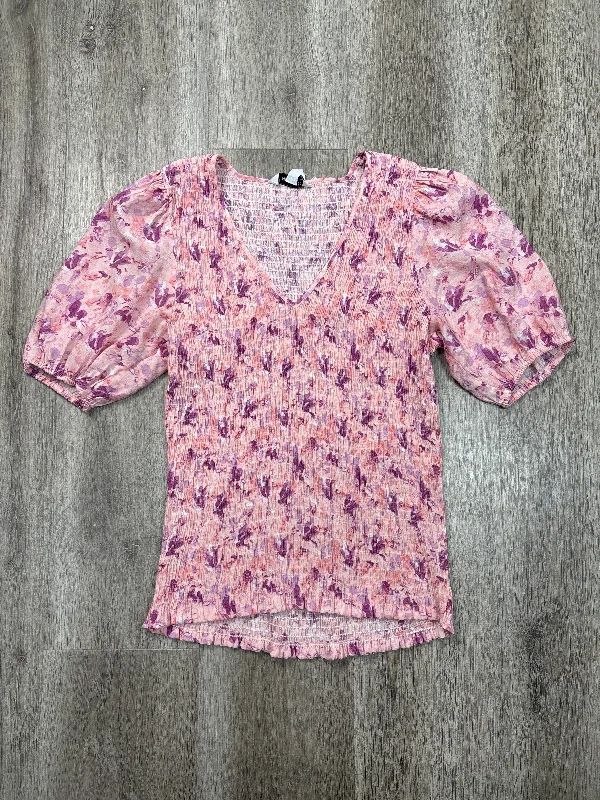 Blouse Short Sleeve By Nine West Apparel In Pink, Size: M