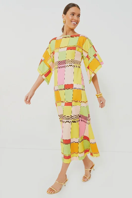 Yellow Colorblock Plaid Spinnaker Maxi Dress