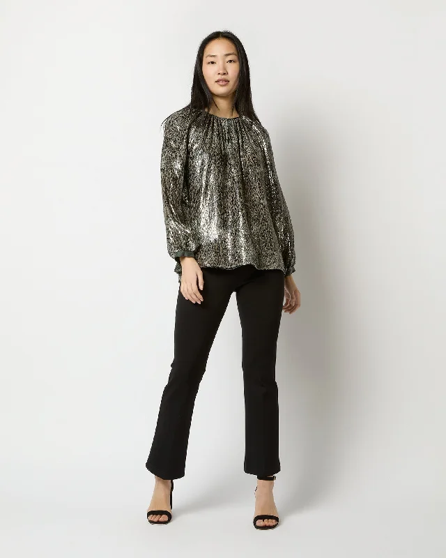 Ariana Blouse in Olive Metallic Fil Coupé Georgette