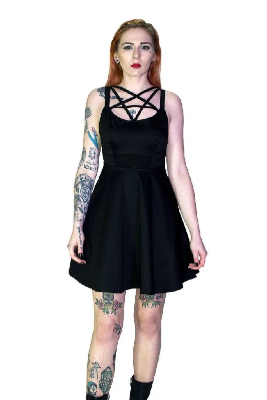 Pentagram Strap Black Mini Dress - Tamsyn