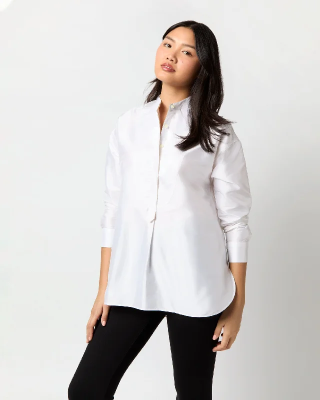 Christiane Bib-Front Tunic in Ivory Silk Shantung