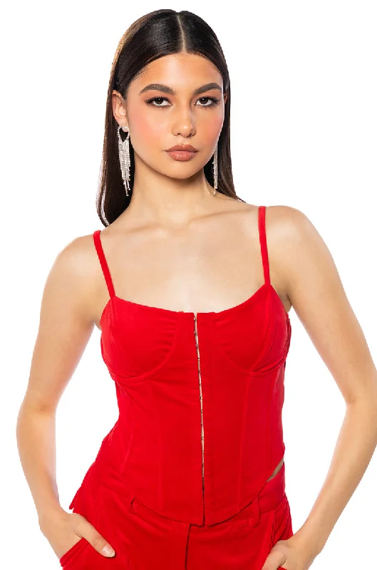 STYLIST VELVET CORSET TOP IN RED