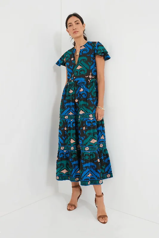 Blue Uzbek V-Neck Maxi Dress