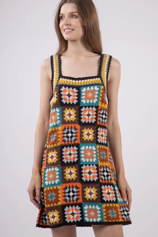 Living In A Dream Granny Square Crochet Mini Dress