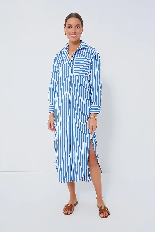 Blue Stripe Constance Maxi Shirt Dress