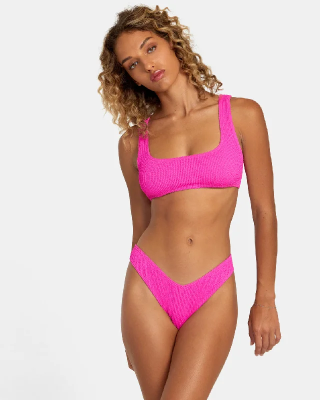 Grooves Texture Bralette Bikini Top - Fluro Pink