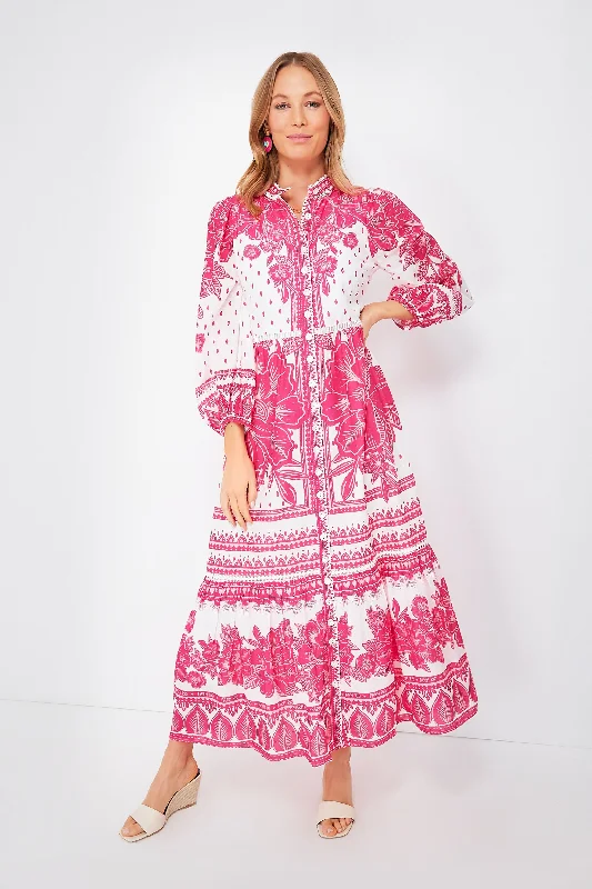 Tropical Woodcut Maxi Eng Dress