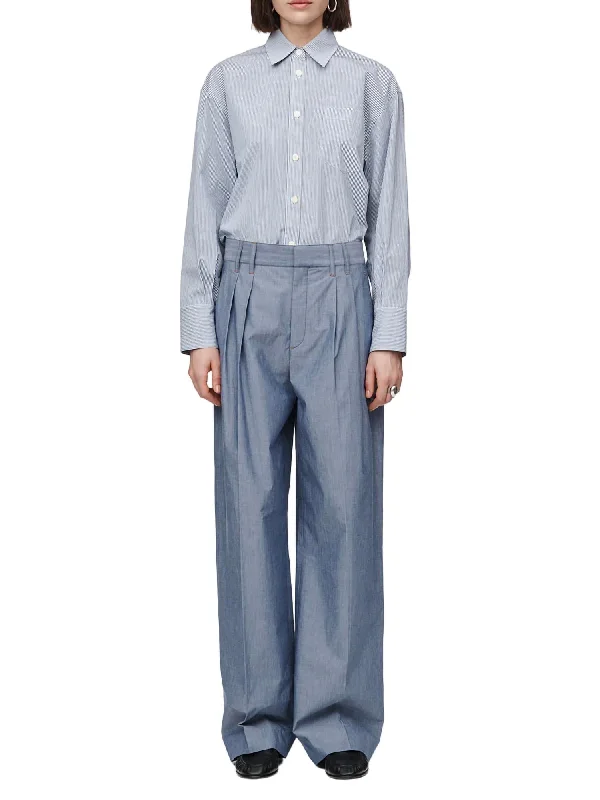 Double Pleat Front Trouser In Chambray