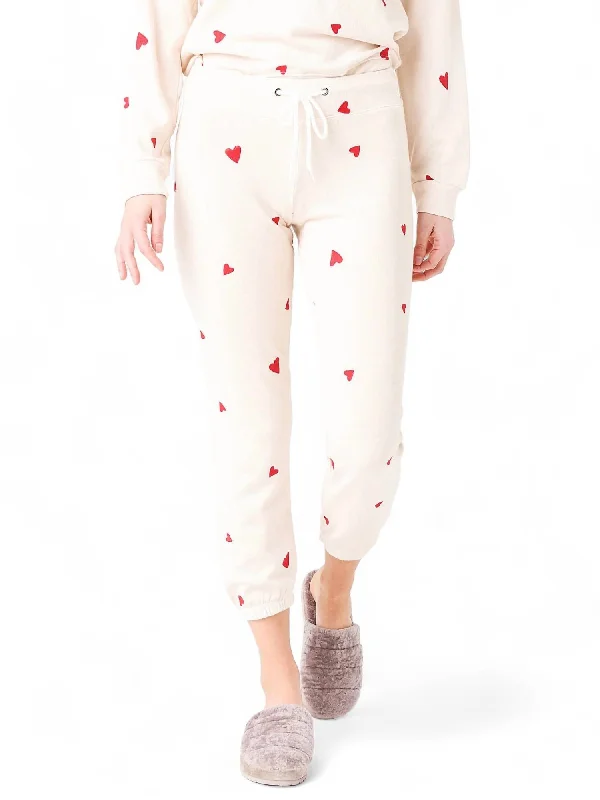 Embroidered Hearts Vintage Sweatpants In Bone