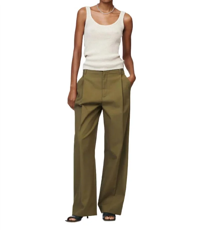 Mid Rise Pleat Front Pant In Loden Green