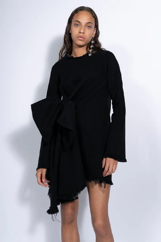 BLACK JANIS DRESS WITH FRONT PLEATS