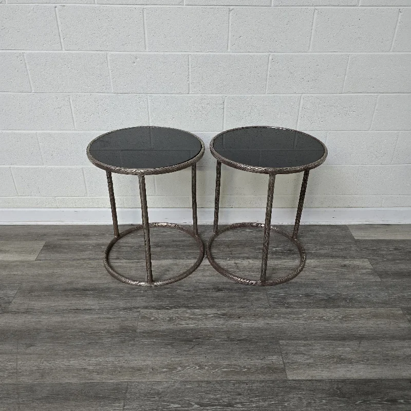 Pair of Round Iron Side Tables