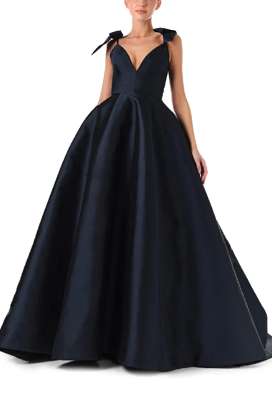 Deep V-Neck Ball Gown with Bows