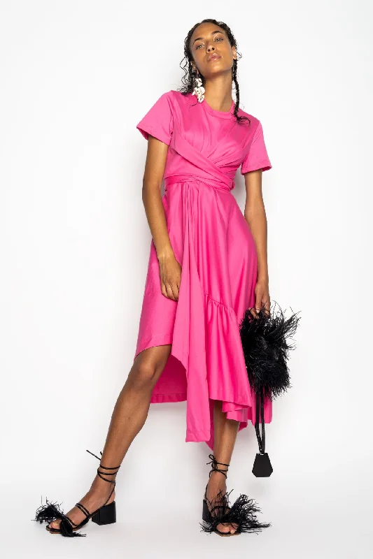 PINK CROSS WAIST DRAPE T-SHIRT DRESS