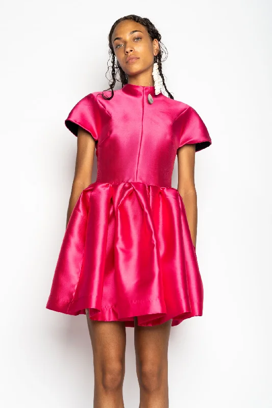 PINK SHORT SLEEVE PUFF SKIRT DRESS