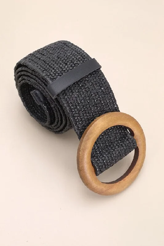 Wooden Woven Elastic Black Belt