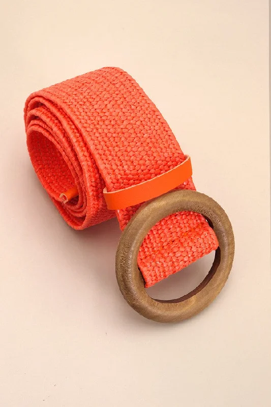 Wooden Woven Elastic Orange Belt