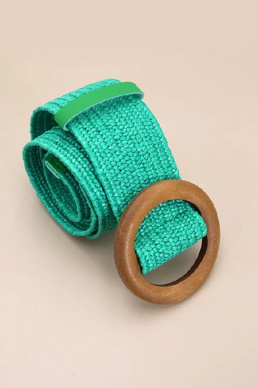 Wooden Woven Elastic Teal Belt