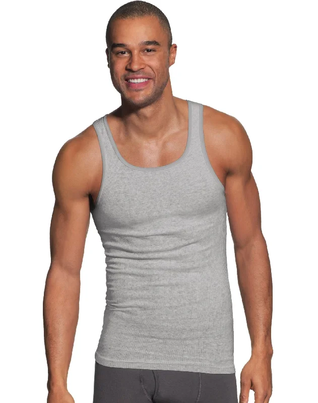 Hanes Mens FreshIQ ComfortSoft Dyed Black/Grey Tank Undershirt 2XL 4-Pack