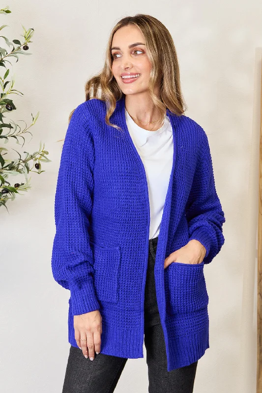 Full Size Waffle-Knit Open Front Cardigan